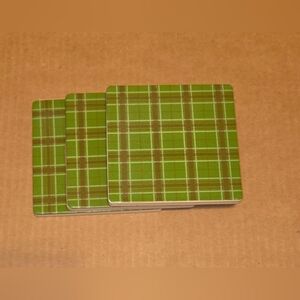 Three Green Plaid Tile Coasters 4.25"
